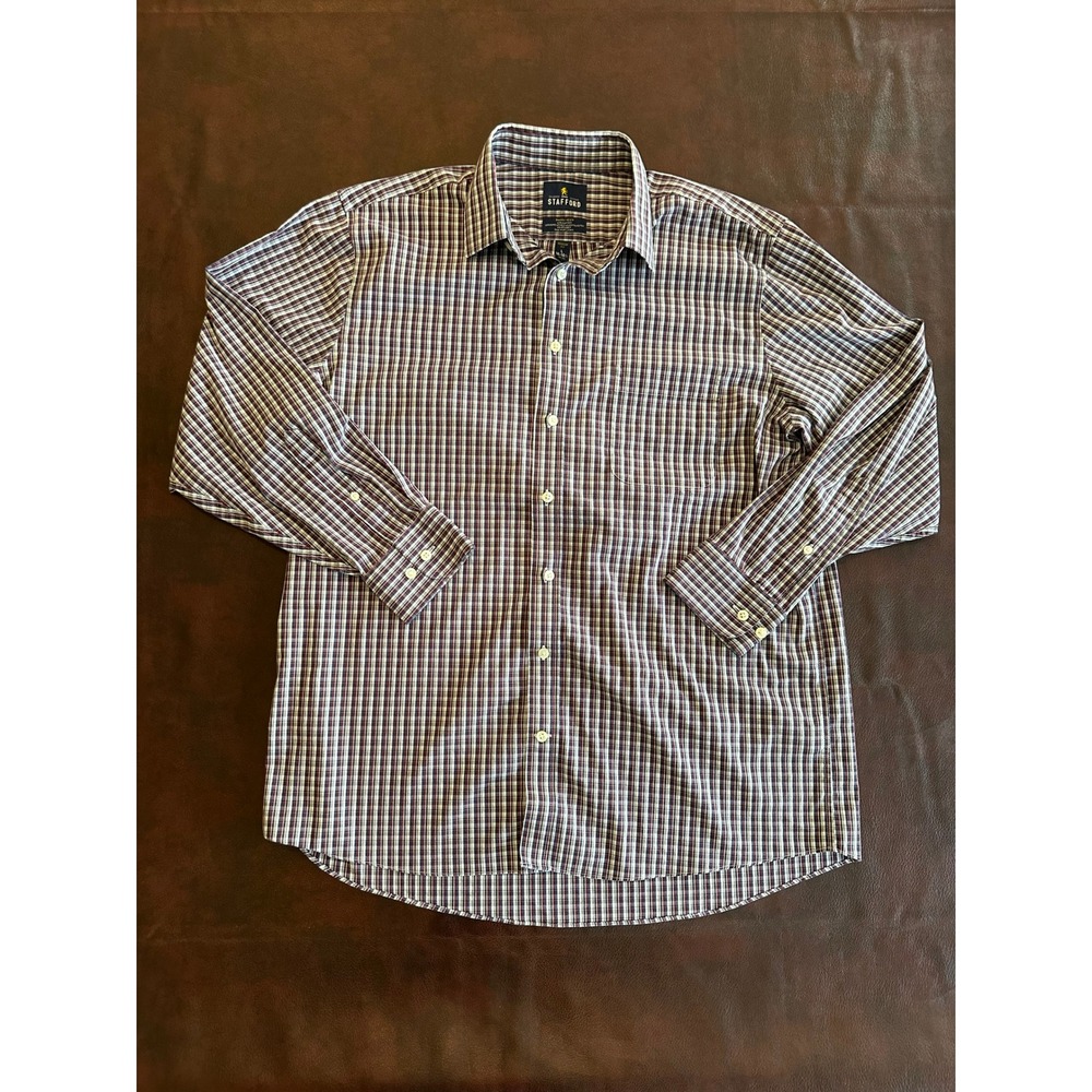 Stafford Smart Tech Mens Regular Fit Plaid Button Down Shirt L 16-16.5 32-33